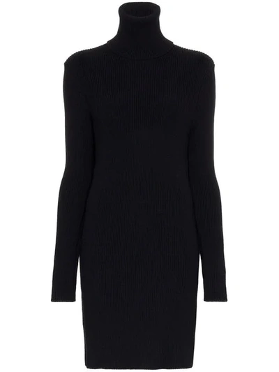 A_plan_application Turtle Neck Ribbed Wool Jumper Dress In Blue