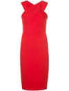 MILLY MILLY CROSS NECK FITTED DRESS - RED