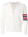 Thom Browne White Diagonal Stitch Four Bar Stripe Merino Cardigan In White