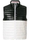 THOM BROWNE BICOLOR QUILTED DOWN SATIN TECH VEST