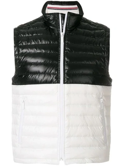 Thom Browne Bicolor Quilted Down Satin Tech Waistcoat In Black