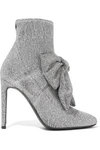 GIUSEPPE ZANOTTI NATALIE BOW-EMBELLISHED GLITTERED STRETCH-KNIT SOCK BOOTS,3074457345619092557