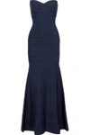 HERVE LEGER WOMAN SARA STRAPLESS BANDAGE GOWN MIDNIGHT BLUE,GB 5016545970255149