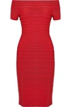 HERVE LEGER OFF-THE-SHOULDER BANDAGE DRESS RED,US 5016545970250298