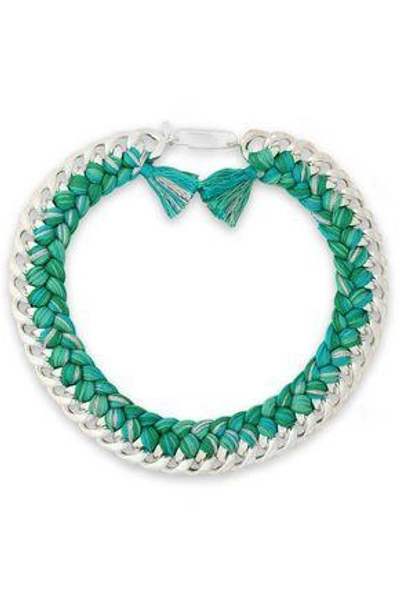 Aurelie Bidermann Woman 18-karat White Gold-plated And Cotton Braided Necklace Emerald