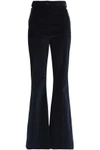 NINA RICCI WOMAN LEATHER-TRIMMED COTTON-BLEND CORDUROY FLARED PANTS NAVY,GB 5016545970226876