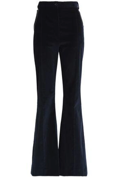 Nina Ricci Woman Leather-trimmed Cotton-blend Corduroy Flared Trousers Navy