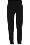 VERSACE WOMAN LEATHER-TRIMMED STRETCH-CREPE SKINNY PANTS BLACK,GB 1188406768872698