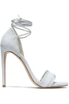 STUART WEITZMAN WOMAN LACE-UP FRINGED LIZARD-EFFECT LEATHER SANDALS OFF-WHITE,GB 1188406768813279