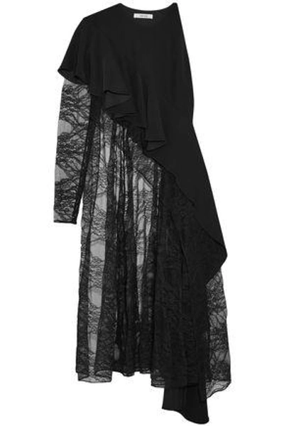 Adeam Asymmetric Crepe And Lace Top In Black