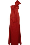 SACHIN & BABI SACHIN & BABI WOMAN EMMELINE ONE-SHOULDER BOW-EMBELLISHED SATIN-FAILLE GOWN CRIMSON,3074457345619266043