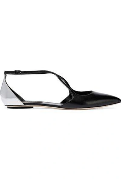 Casadei Woman Matte And Mirrored-leather Point-toe Flats Black