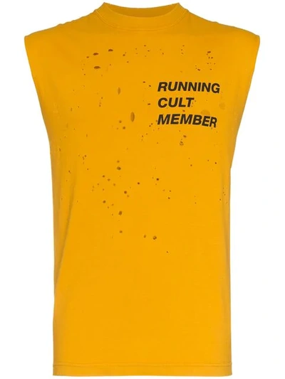 Satisfy Yellow Cult Member Moth Eaten Muscle T-shirt In Orange