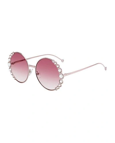 Fendi Embellished Round Sunglasses In Pink