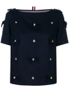 THOM BROWNE THOM BROWNE BOW APPLIQUE FLANNEL T-SHIRT - BLUE