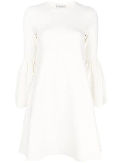Valentino Bell Sleeve Crepe Couture Dress In White