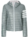 THOM BROWNE QUILTED DOWN FILL HOODED JACKET IN NYLON TECH