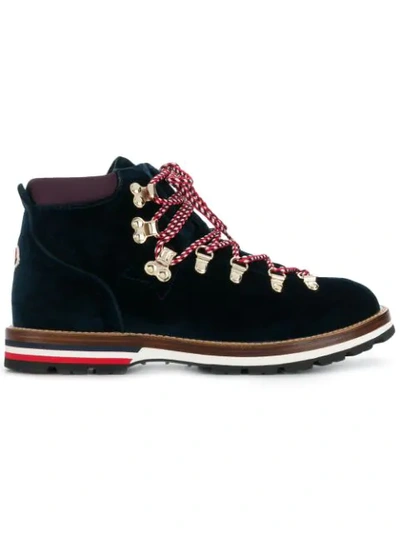 Moncler Blanche Velvet Lace-up Mountain Boots In Blue
