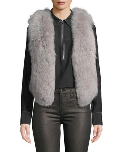 Adrienne Landau Short Fur Vest W/ Cutout Back In Gray