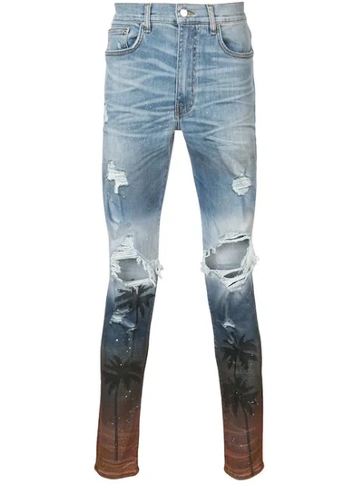 Amiri Thrasher Skinny-fit Distressed Printed Stretch-denim Jeans In Rosebowl