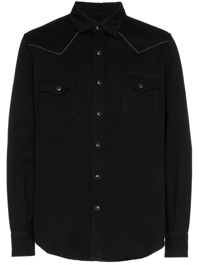 Saint Laurent Slim-fit Embroidered Cotton-twill Western Shirt In 1078 Black