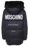 MOSCHINO LOGO-PRINT FAUX FUR-TRIMMED NYLON HOODED PUFFER JACKET,10685131