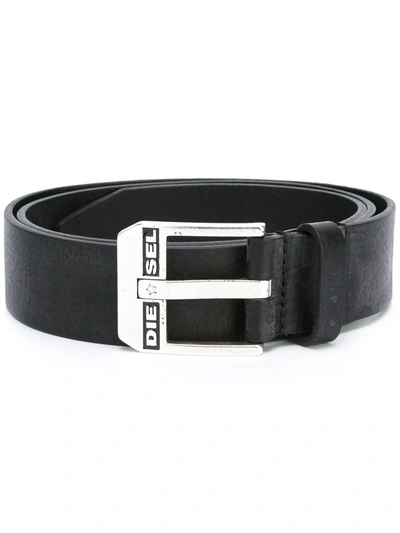 Diesel Buckle Logo Leather Belt In Black