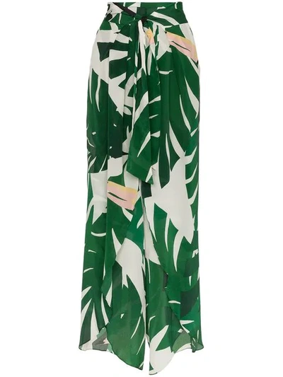Adriana Degreas Geometric Foliage Pareo Trousers In Green