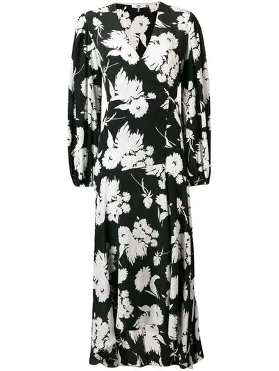 Ganni Kochhar Floral-print Silk Crepe De Chine Maxi Wrap Dress In Black/white