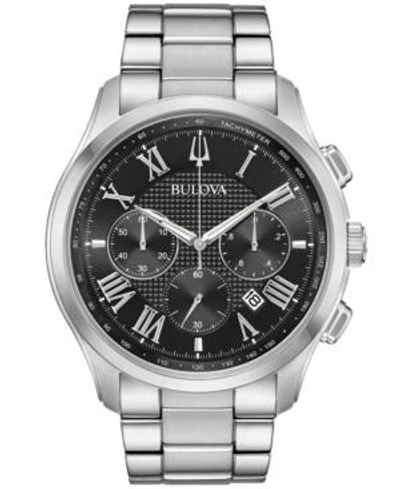 Bulova Men's Chronograph Wilton Stainless Steel Bracelet Watch 46.5mm In White