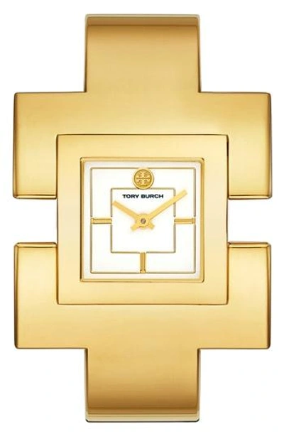 Tory Burch T Bangle Watch, Gold-tone/cream, 25 Mm In Cream/gold