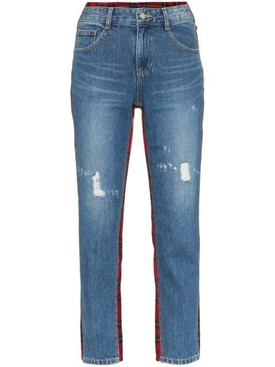Sjyp Denim And Tartan Straight-leg Jeans - Blue