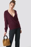 NA-KD OVERLAP KNITTED SWEATER - PURPLE