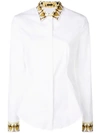 VERSACE VERSACE FITTED SHIRT WITH PATTERNED COLLAR AND CUFFS - WHITE