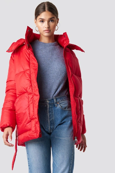 Na-kd Belted Puff Jacket Red