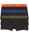 Calvin Klein Men's Cotton Stretch Low-rise Trunks 3-pack Nu2664 In Gree/blue/orange Waistband