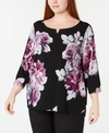 CALVIN KLEIN PLUS SIZE HARDWARE-NECK PRINTED TOP