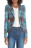 SMYTHE POUF SLEEVE TARTAN BLAZER,FA1824A