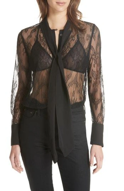 Equipment Luis Sheer Lace Tie-neck Button-front Blouse In True Black