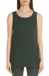 Lafayette 148 Ruthie Sleeveless High-low Hem Silk Blouse In Spruce