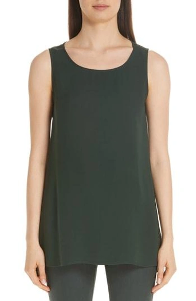 Lafayette 148 Ruthie Sleeveless High-low Hem Silk Blouse In Spruce