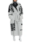 CELINE WOOL BLANKET BELTED COAT WITH ALL-OVER LETTERING,10686179