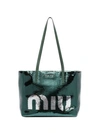 MIU MIU MIU MIU SEQUIN LOGO TOTE BAG - GREEN