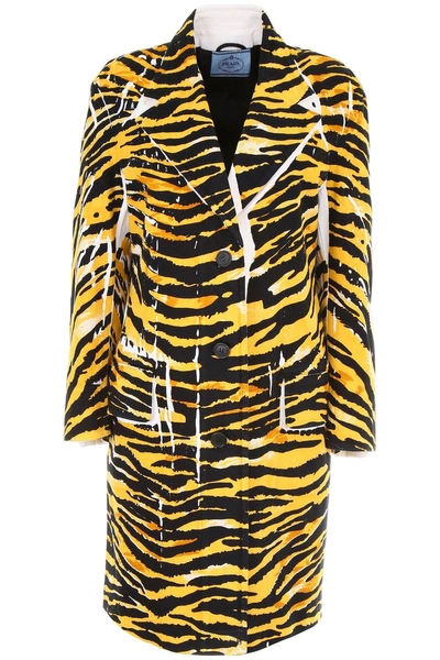 Prada Multicolor Tiger Print Misty Patch Coat In Yellow&orange