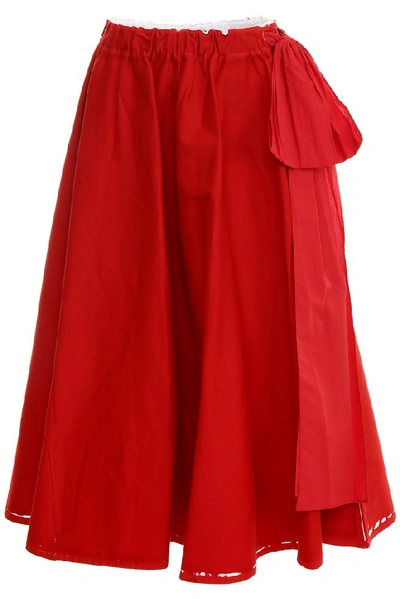 Prada Printed Cotton Drill Skirt In Red/white