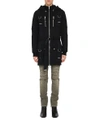 BALMAIN BLACK PANELLED BELTED COTTON PARKA,10686395