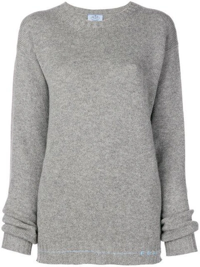 Prada Knit Logo Jumper In Grey