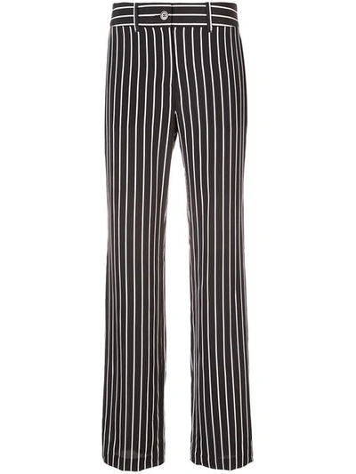 Equipment Lita Striped Washed-silk Wide-leg Trousers In True Black