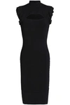 BAILEY44 WOMAN BEWITCHED RUFFLE-TRIMMED CUTOUT RIBBED-KNIT DRESS BLACK,AU 1050808952277