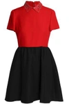 VALENTINO WOMAN CONVERTIBLE TWO-TONE WOOL AND SILK-BLEND CREPE MINI DRESS RED,AU 14693524283881129